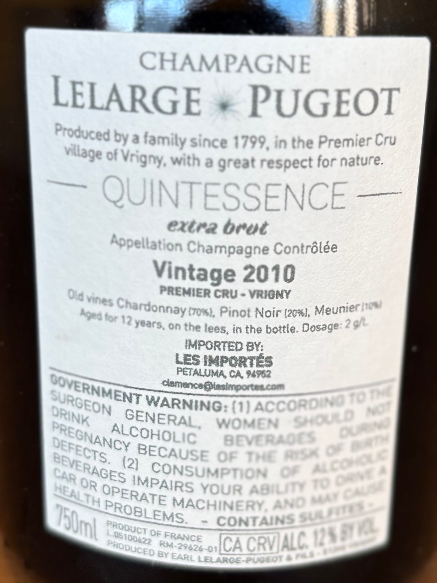 Lelarge Pugeot Champagne Quintessence Extra Brut 2010