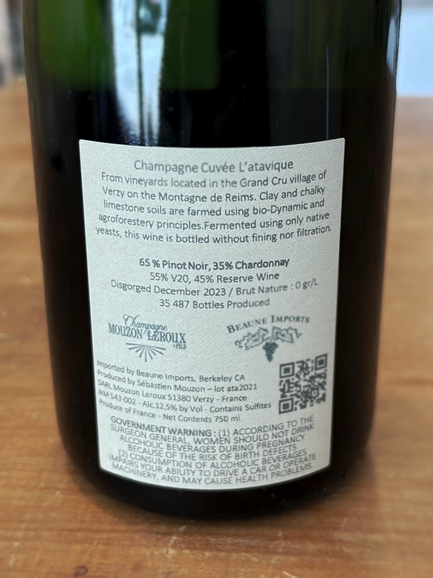 Sébastien Mouzon Champagne Grand Cru Verzy Brut Nature Cuvée L’atavique NV