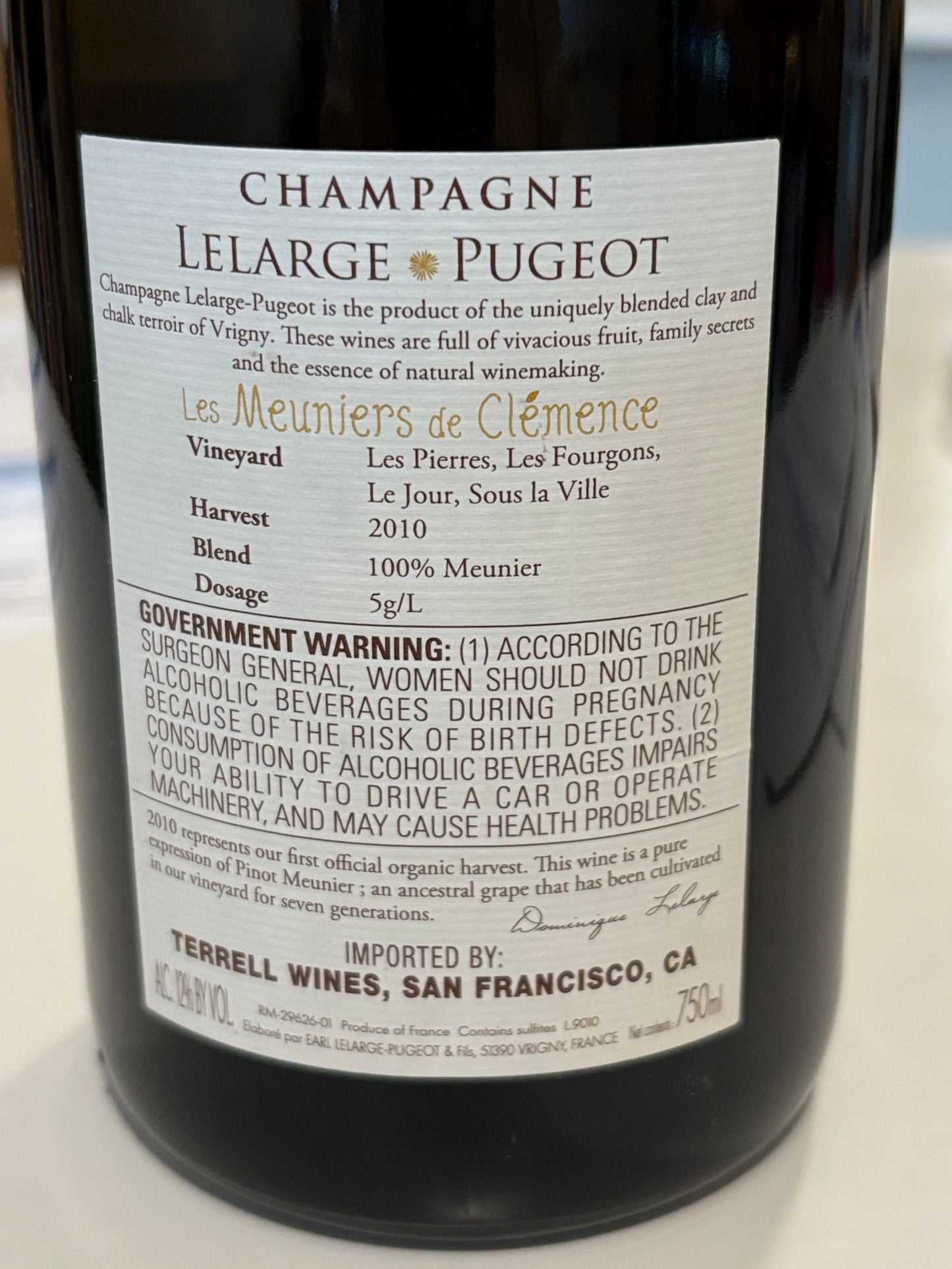Champagne Lelarge-Pugeot Extra Brut Vrigny Premier Cru Les Meuniers de Clémence 2010